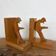 Vintage Mid-Century Cubist German Carved Wood Bookends – Art Deco Style