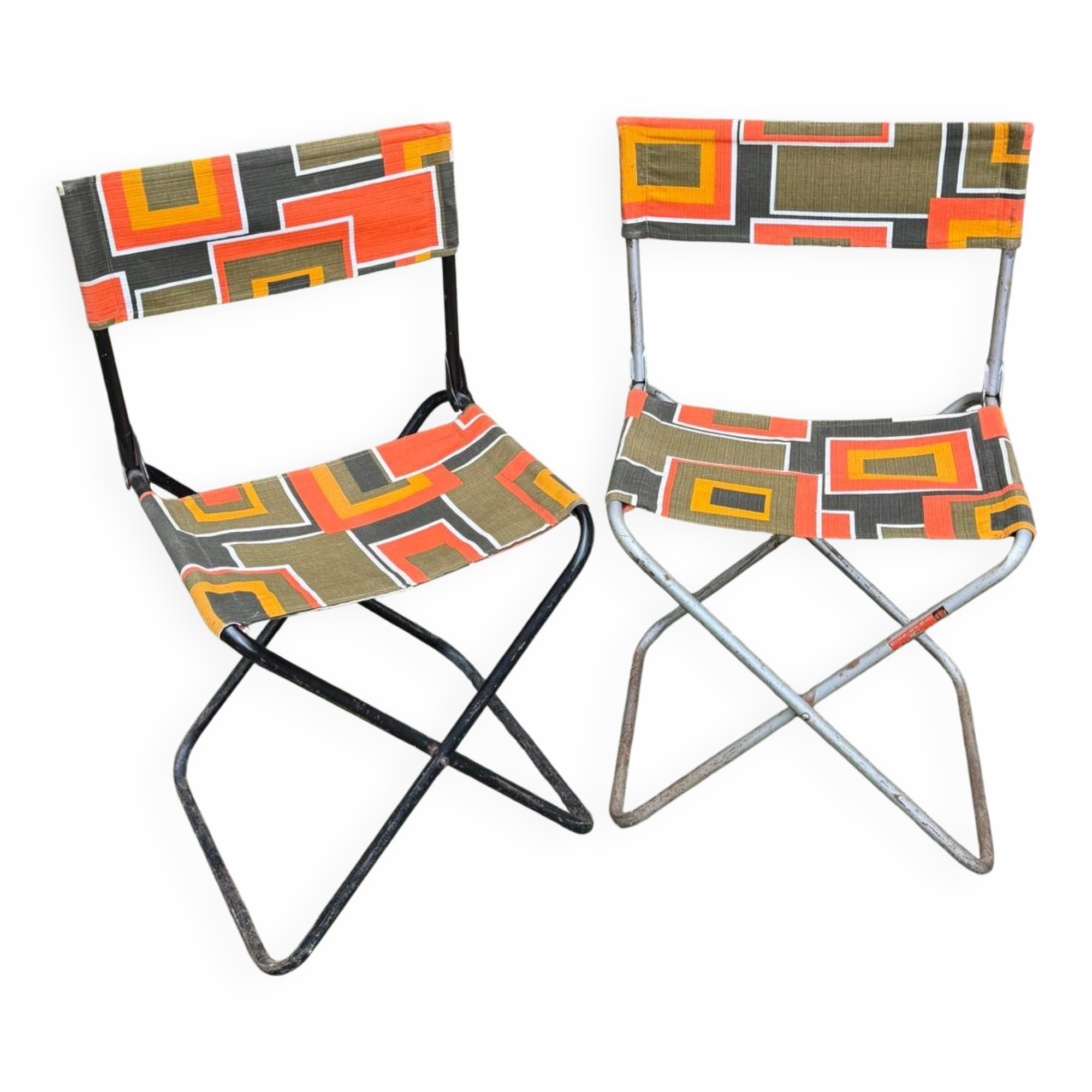 Pair of vintage folding camping chairs - BHV Paris (1970s)