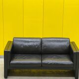 Walter Knoll Studio Line Series black leather 2 seater sofa designed by Jürgen Lange