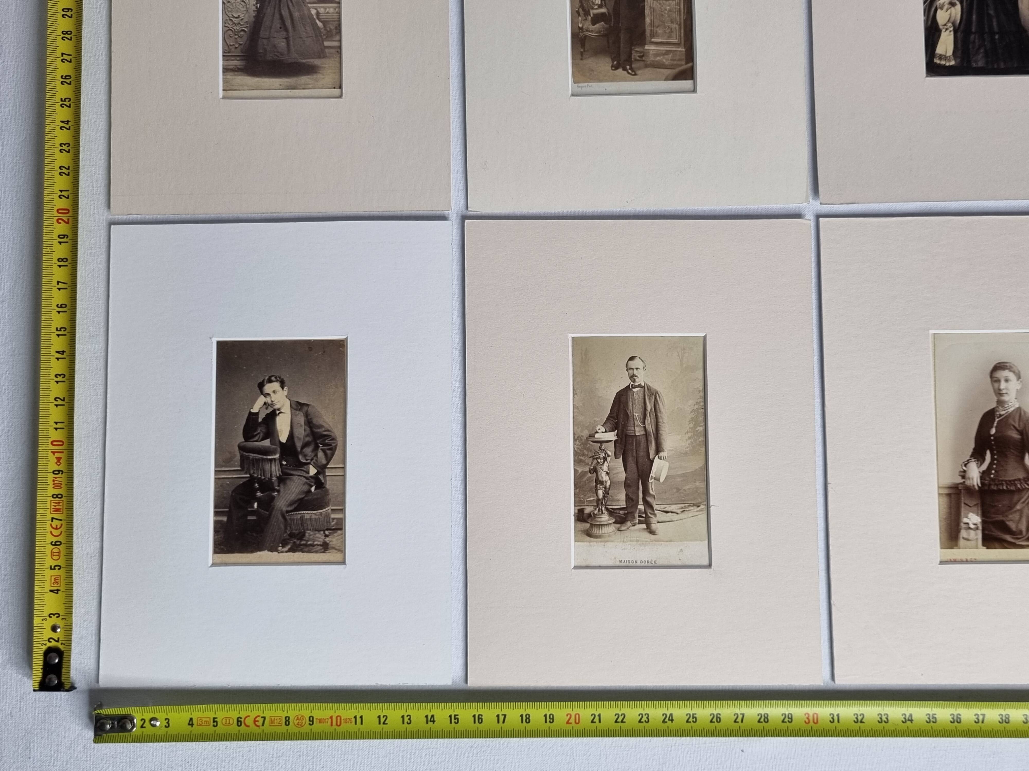 Set of 6 old photographs, 19th century studio portraits, men, women and children