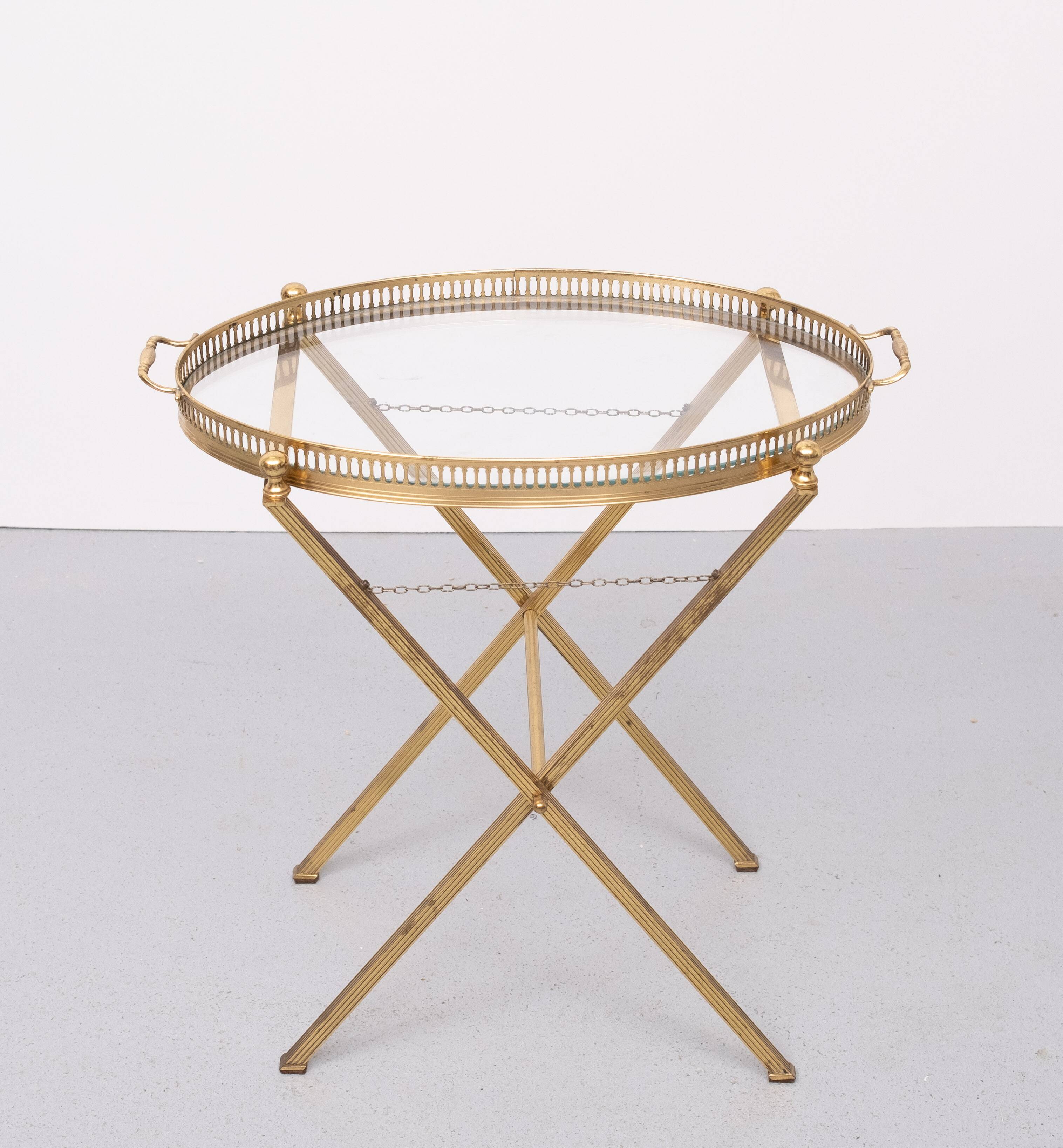 small Brass folding serving tray table 1970 France