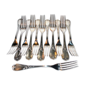 Series of 12 table forks in silver metal ercuis rocaille