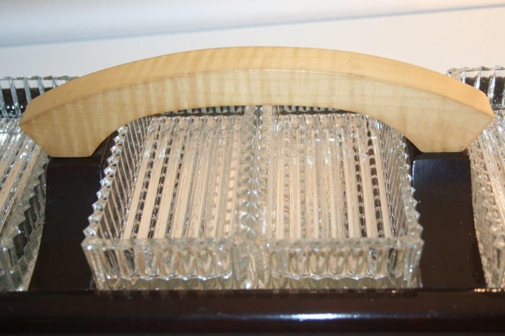 Plteau wood and mirror with 4 compartments glass Deco