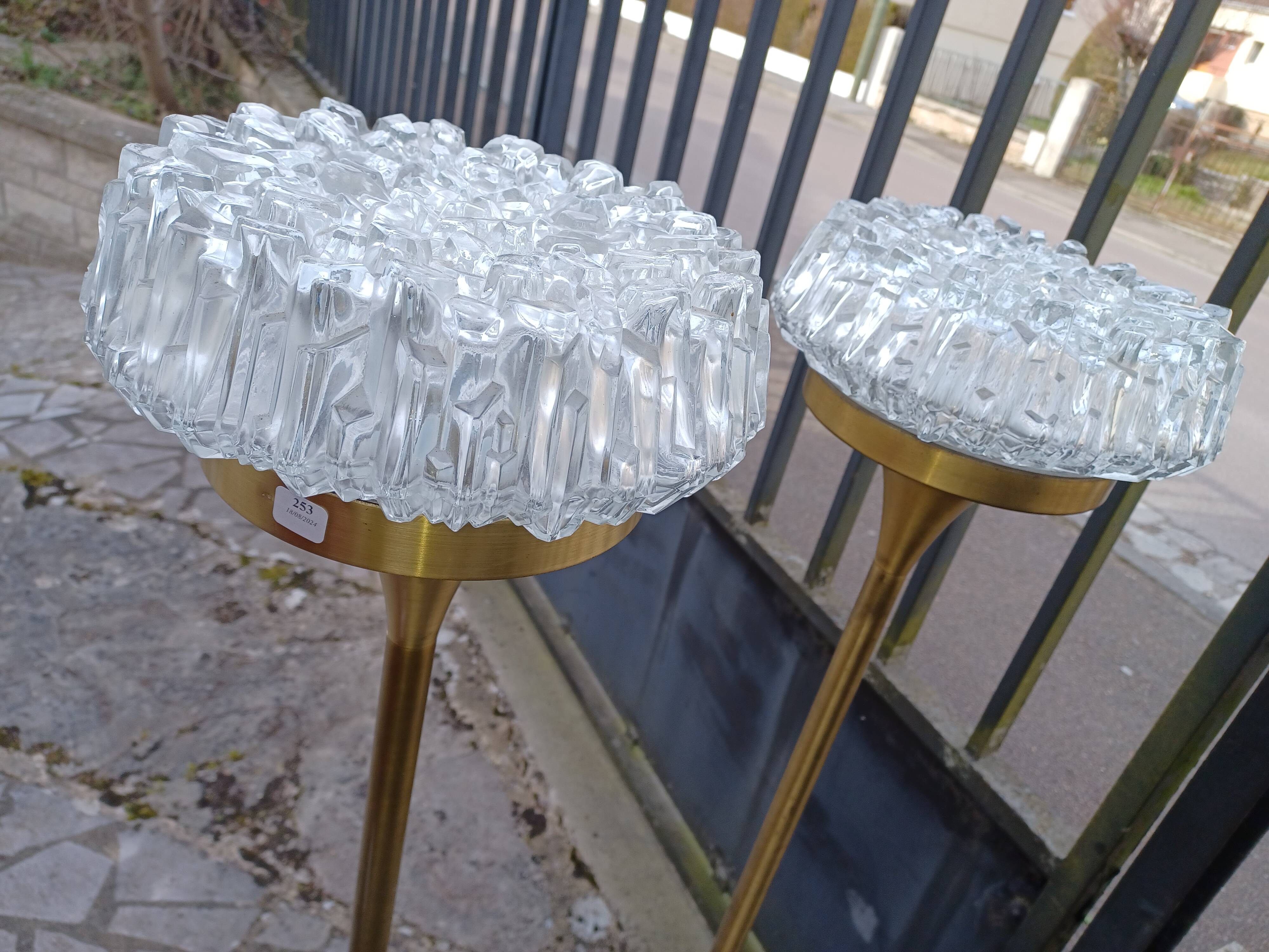 Pair of floor lamps gilded brass and glass maison Arlus 1950s