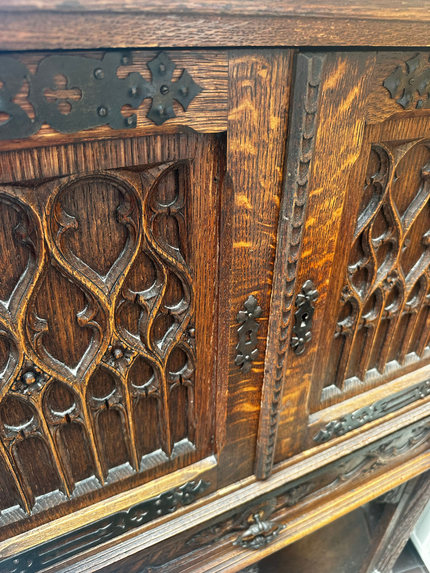 Gothic Buffet Cabinet in Carved Oak, 19th Century