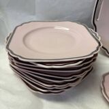 Pink porcelain dessert service with silver edging
