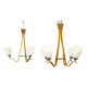 Pair of Czech Mid-Century Wood and Glass Chandeliers by Dřevo Humpolec
