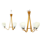 Paire de lustres en bois et verre du milieu du siècle tchèque par Dřevo Humpolec
