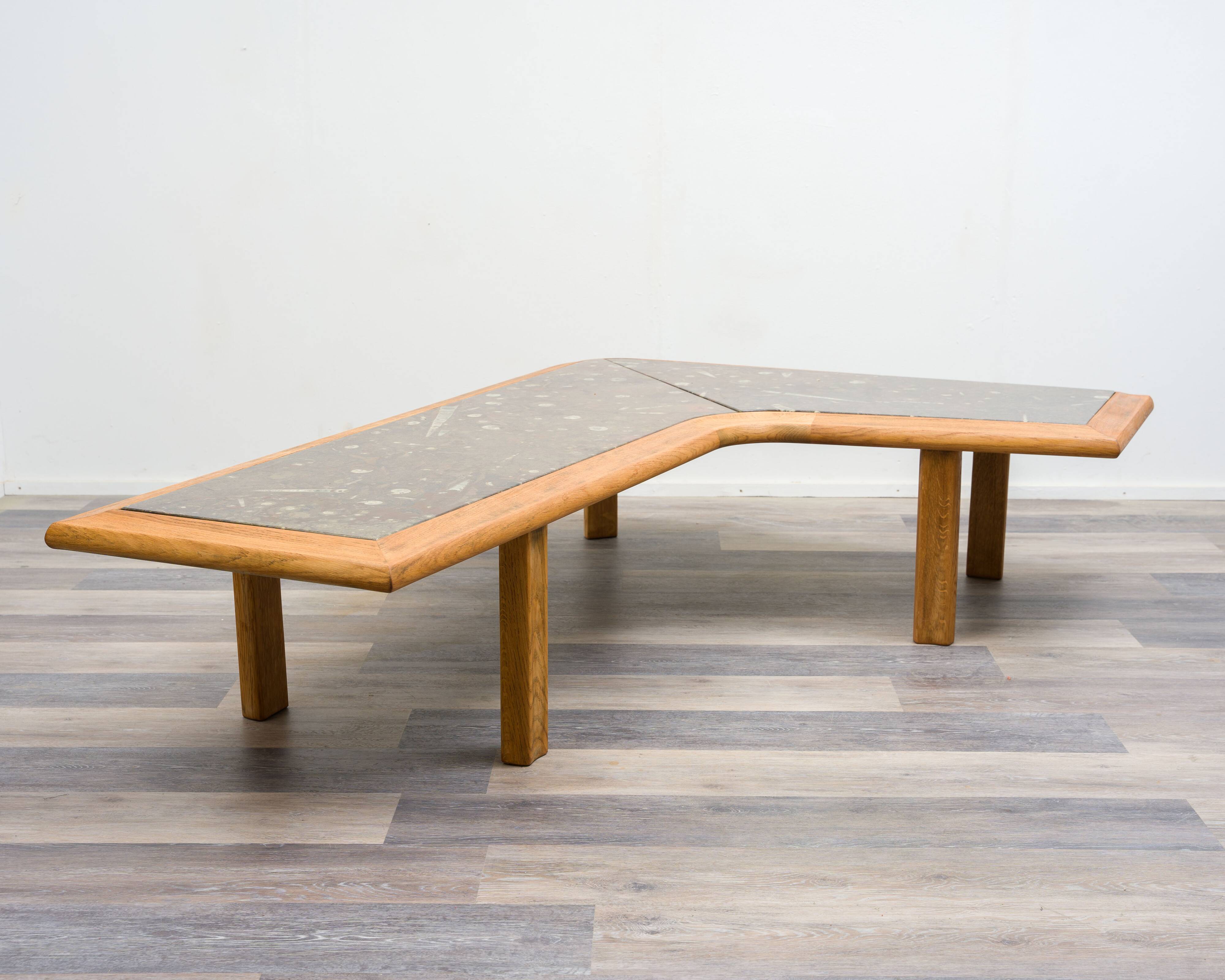 Boomerang coffee table, fossil marble, 70s