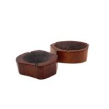 Organic modern set of 2 wood ashtrays, France 1970s