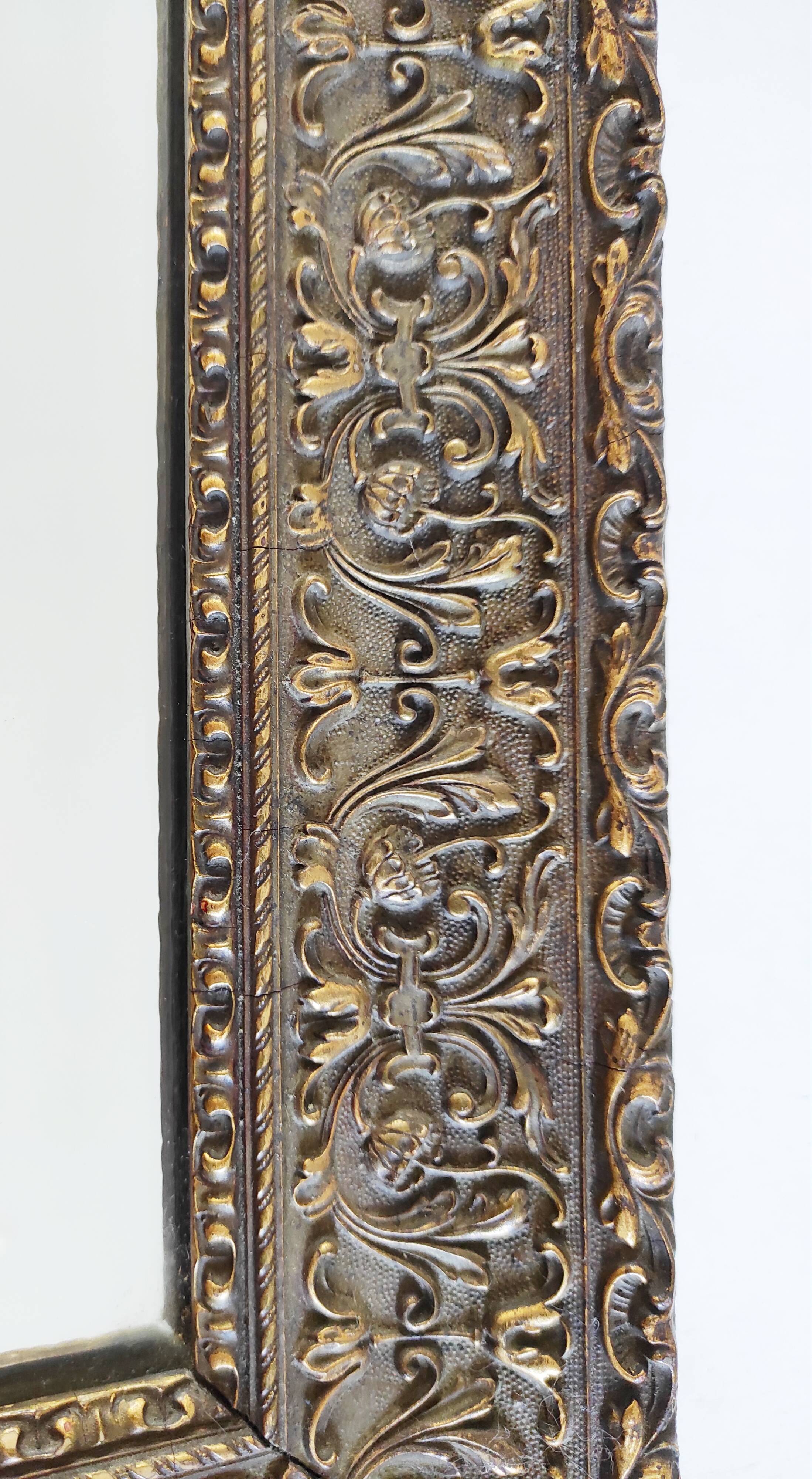 Wooden mirror, edge with embossed flowers 48 x 41 cm