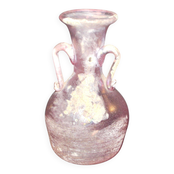 Vase amphore à l’antique en verre soufflé rose irisé – Murano Italie XXe
