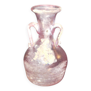 Antique amphora vase in iridescent pink blown glass – Murano, Italy, 20th century