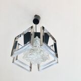 Glass and chrome hanging lamp 1970