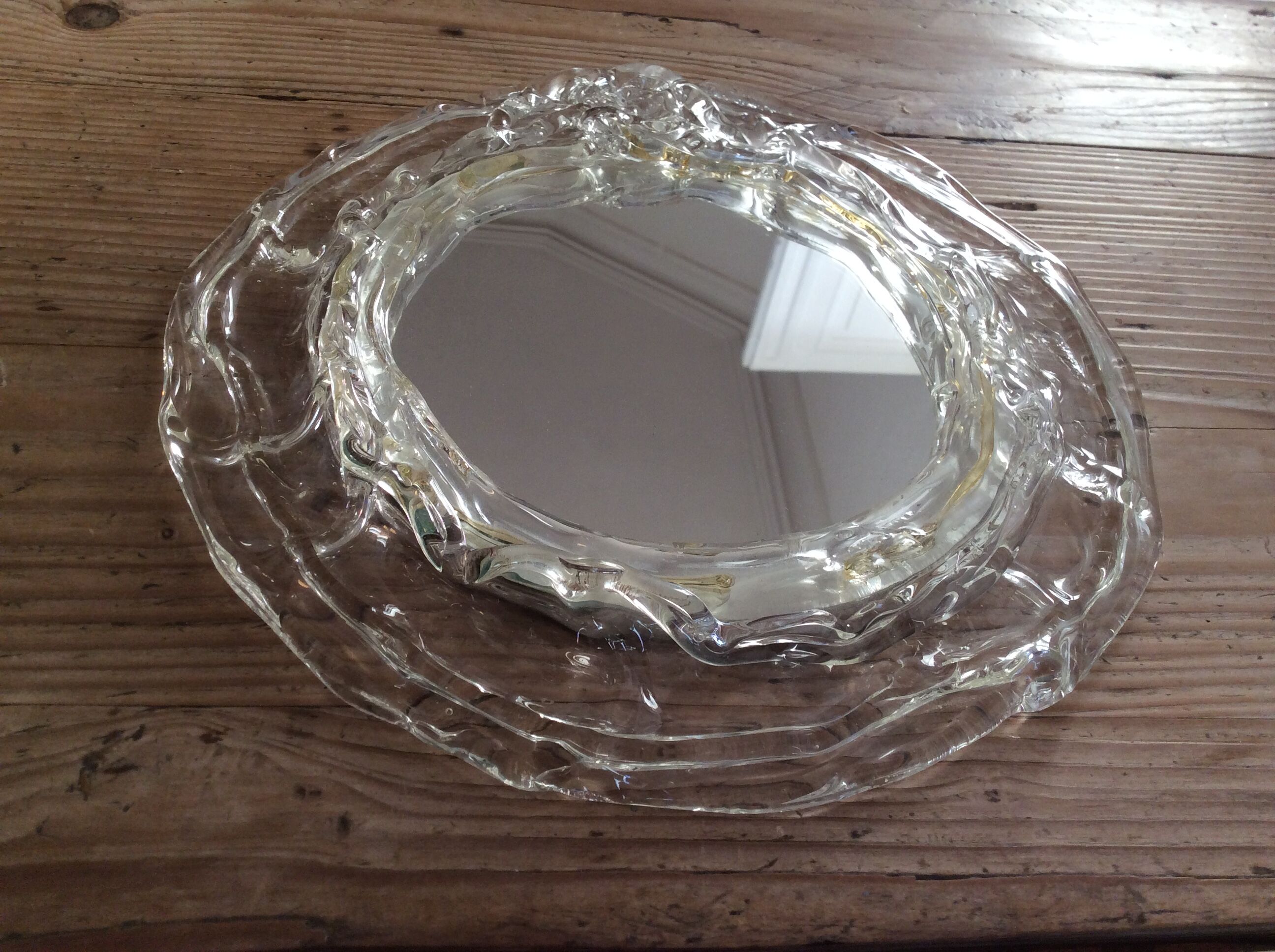 Round mirror with glass frame, 80s, 28cm