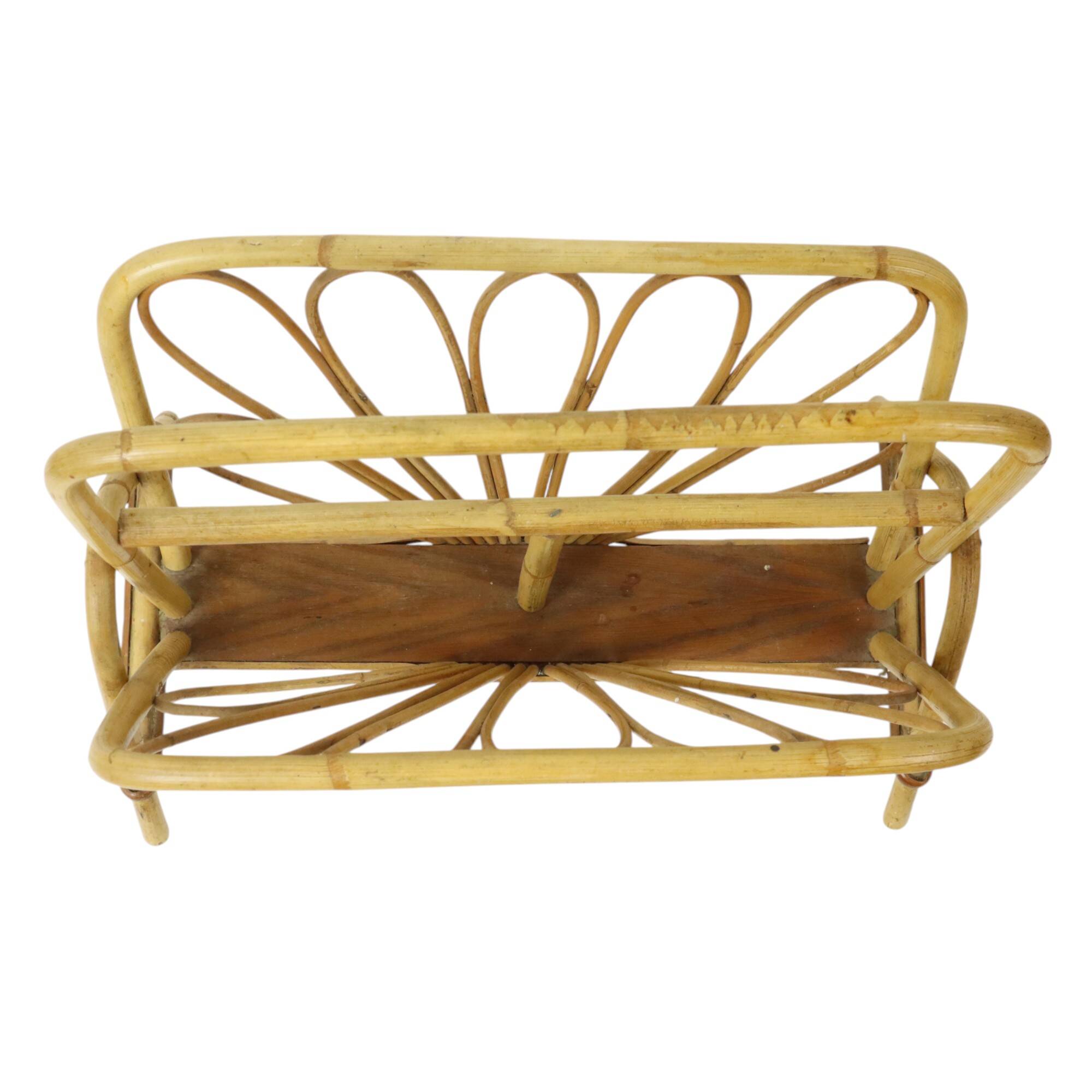 French Rattan Magazine Rack Boho Style Sixties