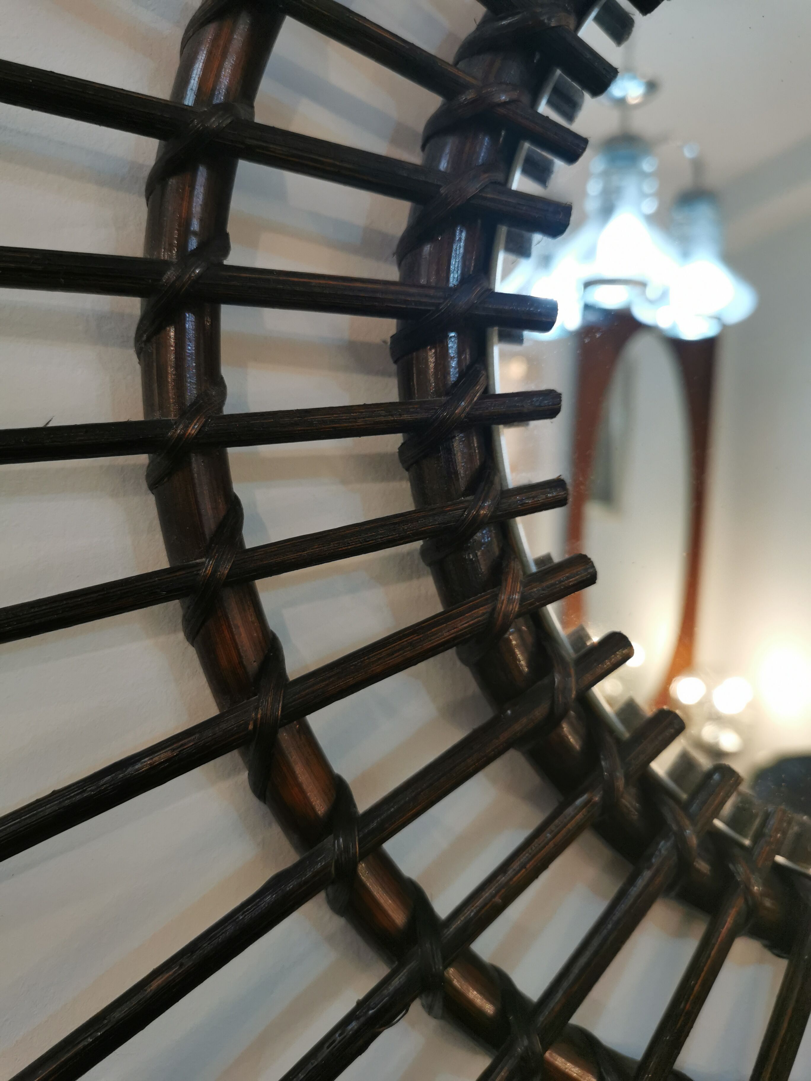 Vintage sun mirror in 60s dark rattan 56cm