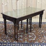 English nesting tables in mahogany and leather top under glass - work from the 1950s