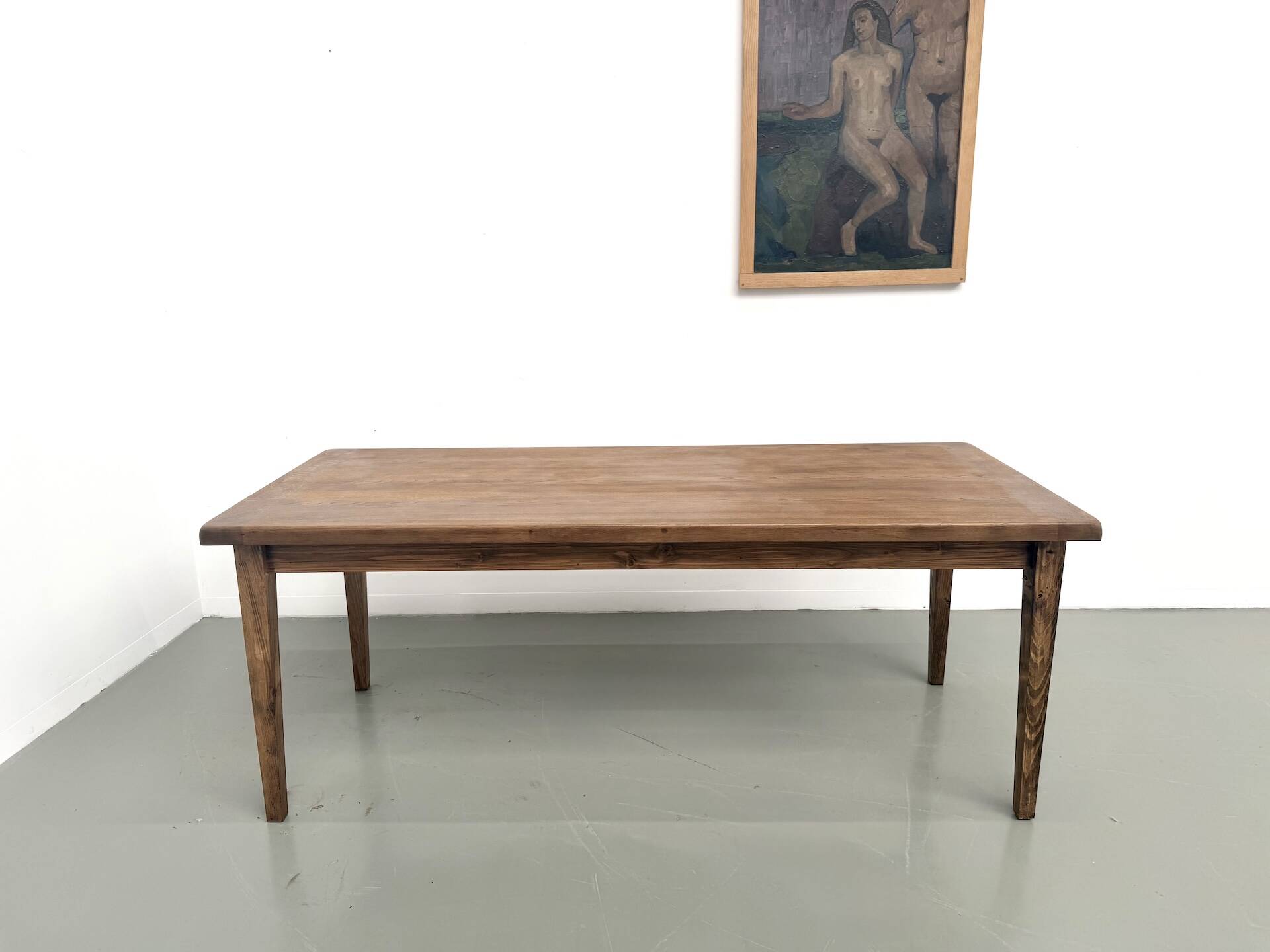Farm table, solid oak top with dowel joints.