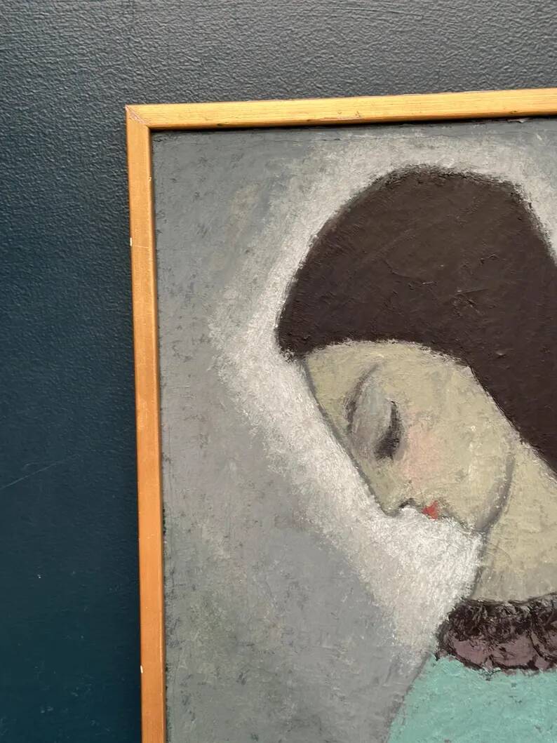 Original Swedish oil on canvas – "Lady" by Helge Holmlund – Signed – vintage and framed – 65 × 36.5 cm (25.6" × 14.4")