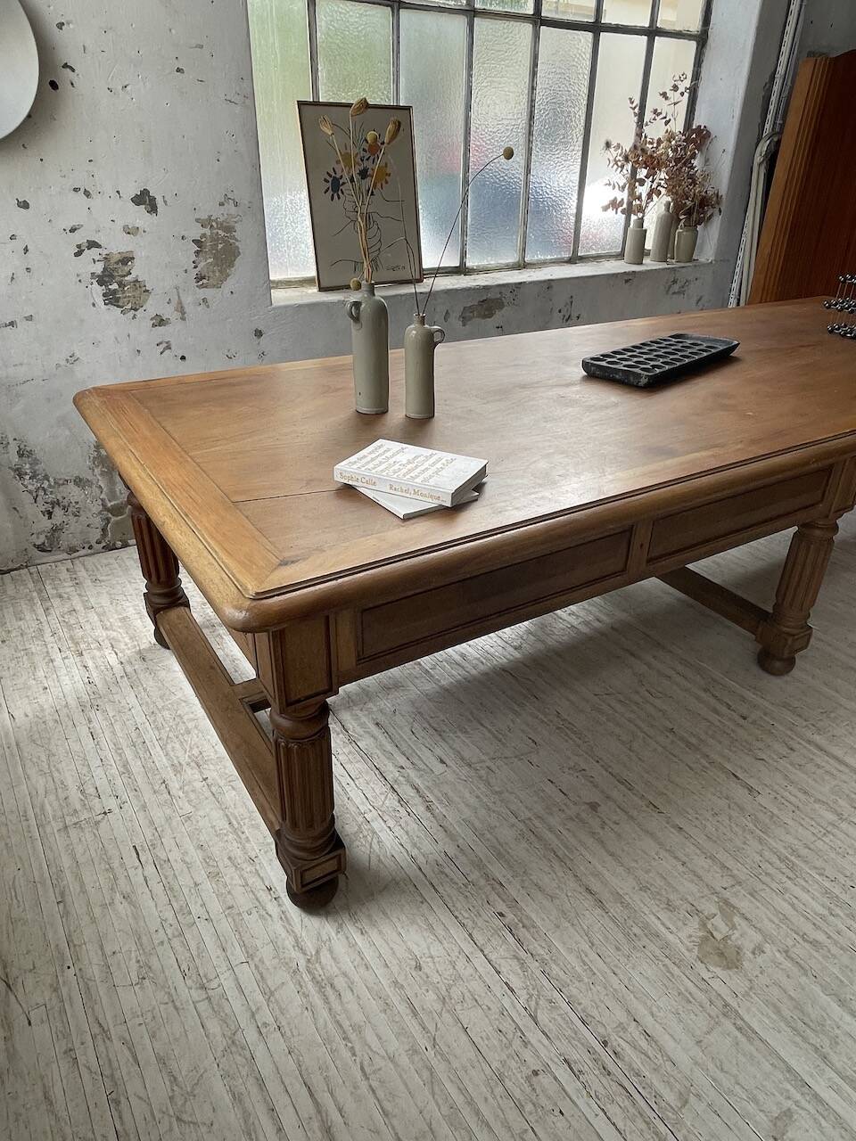 Solid walnut farmhouse castle table 1900 XXL