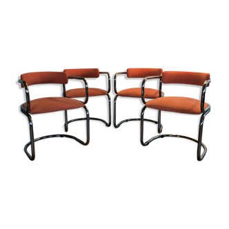 Set of 4 chairs Victoria Vintage 70s fabrics Alcantara color Terracotta