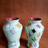 Set of Two Vintage Fat Lava Hand-painted Ceramic Vases by Bay Keramik - West Germany - 1960s