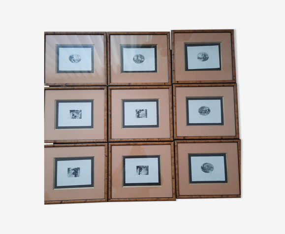 Série de 9 - gravures (eau-forte) - encadrées