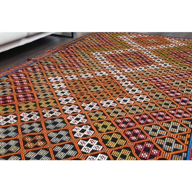 1970s Vintage Turkish Oushak Handmade Wool Cotton Orange Area Rug 179x353
