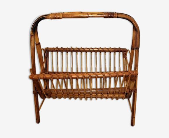 Porte-revues en rotin et osier vintage