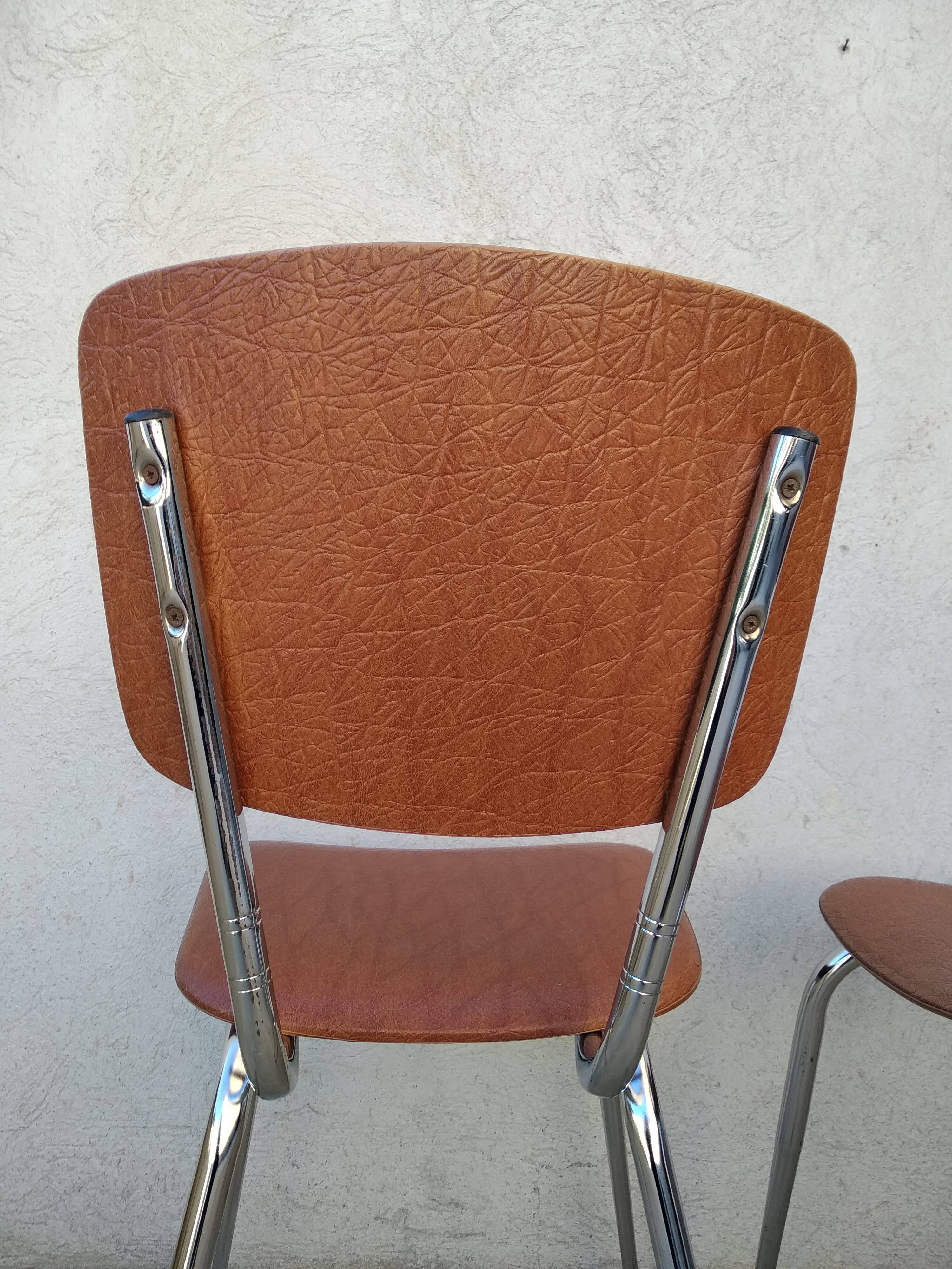Set of 2 kitchen chairs in imitation leather from the 60s and 70s