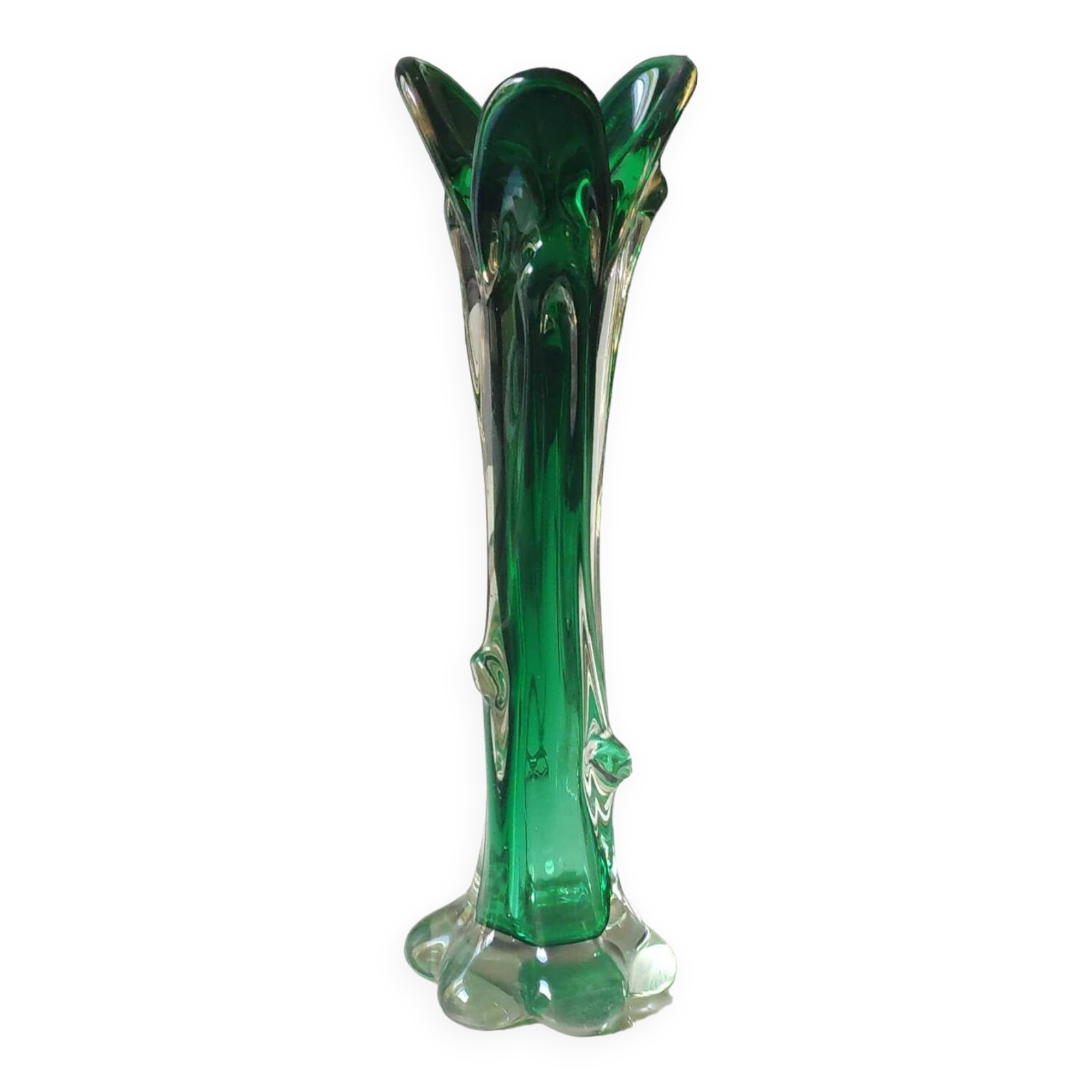 Murano glass art vase blown. Design in the shape of a trunk/floral base. Height 26 cm.