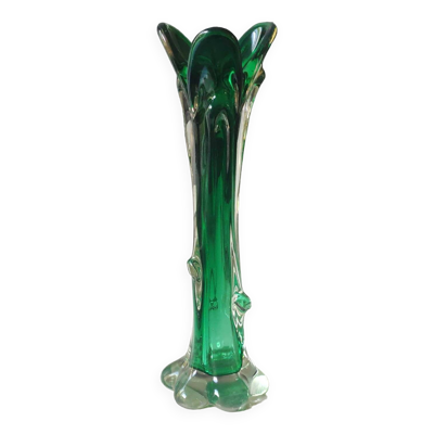 Vase Murano en verre d'Art soufflé. Design en forme de tronc/base florale. Haut 26 cm