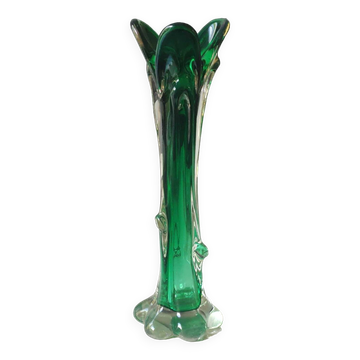 Vase Murano en verre d'Art soufflé. Design en forme de tronc/base florale. Haut 26 cm