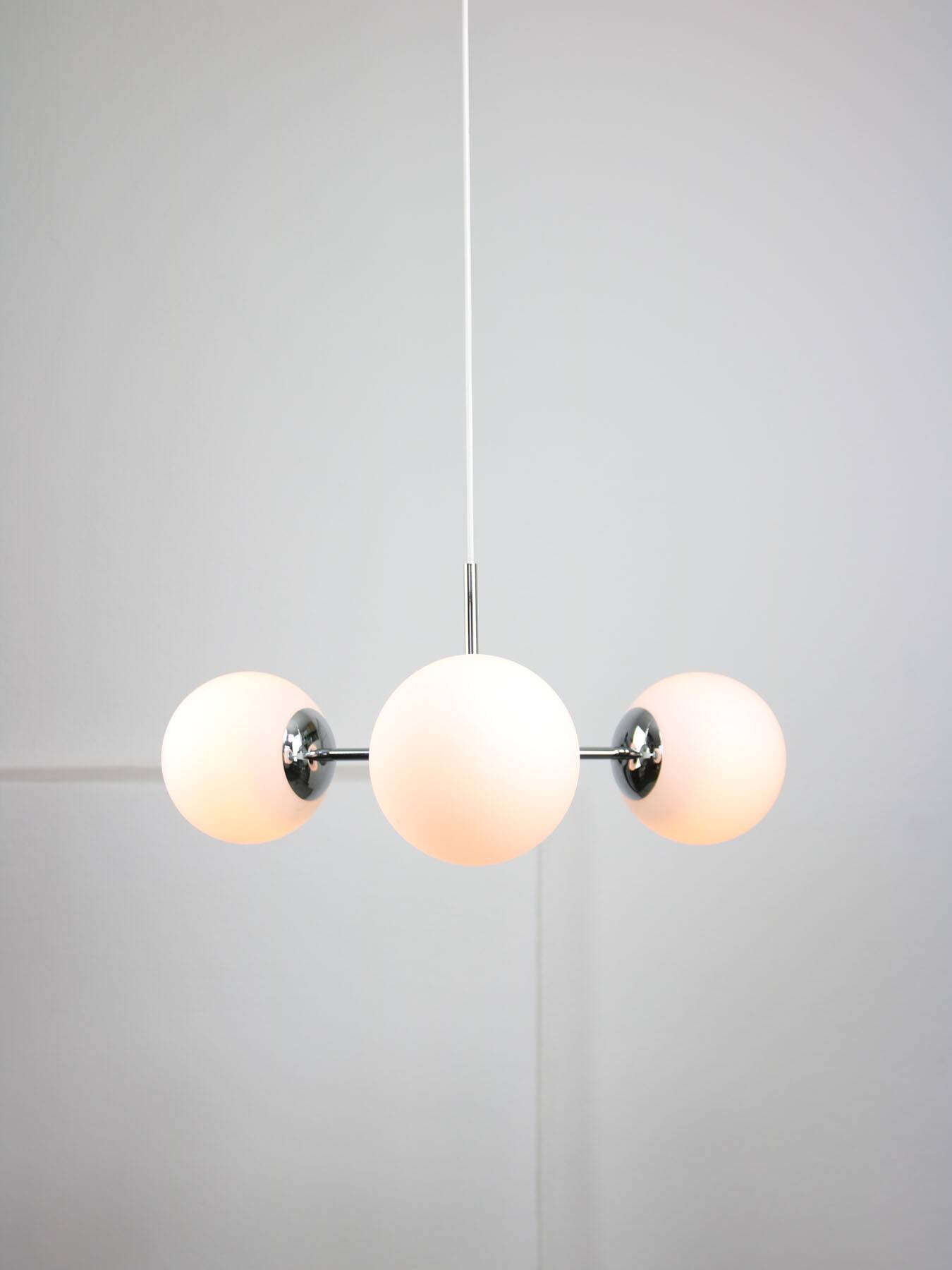 Vintage Italian Chrome and Opaline Sputnik Chandelier, 70s