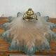 Ancienne Suspension abat jour dentelle verre plissé bleu griffe +douil