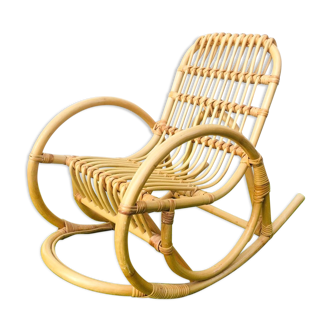 Vintage children's rattan rocking chair