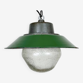 Green Enamel and Cast Iron Industrial Pendant Light, 1960s