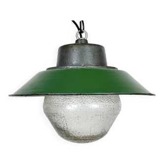 Green Enamel and Cast Iron Industrial Pendant Light, 1960s