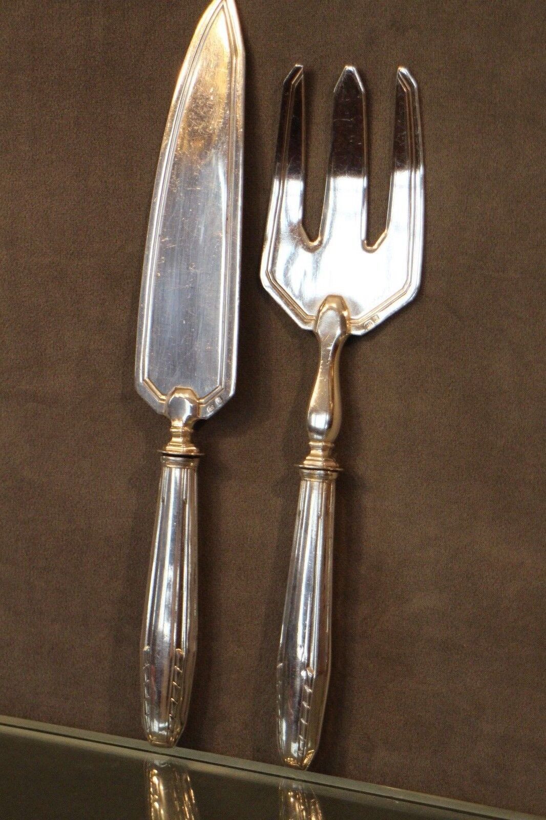 Silver metal fish service design 1930-1950