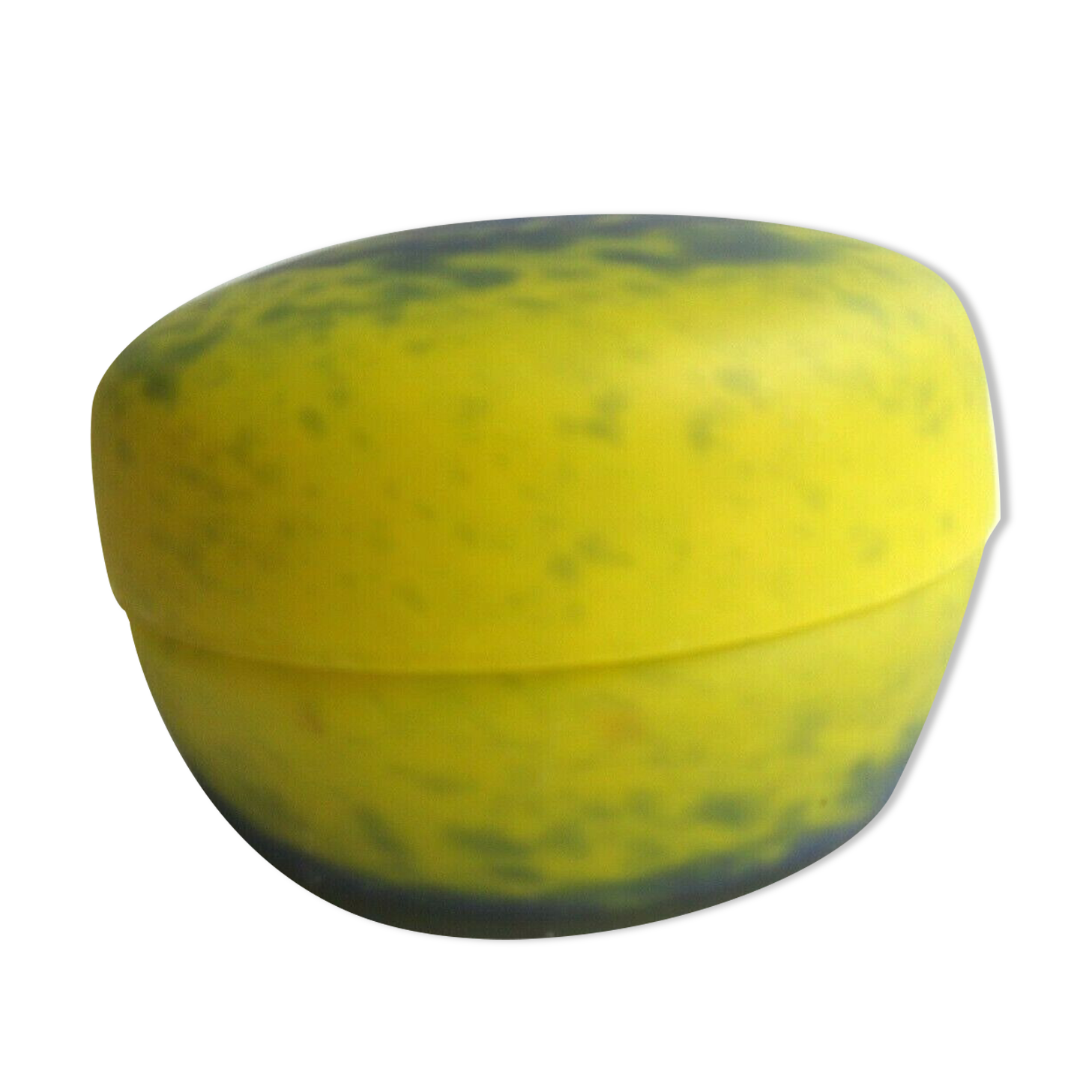 Bonbonnière yellow and blue glass paste, Art Deco, Muller or Degué taste