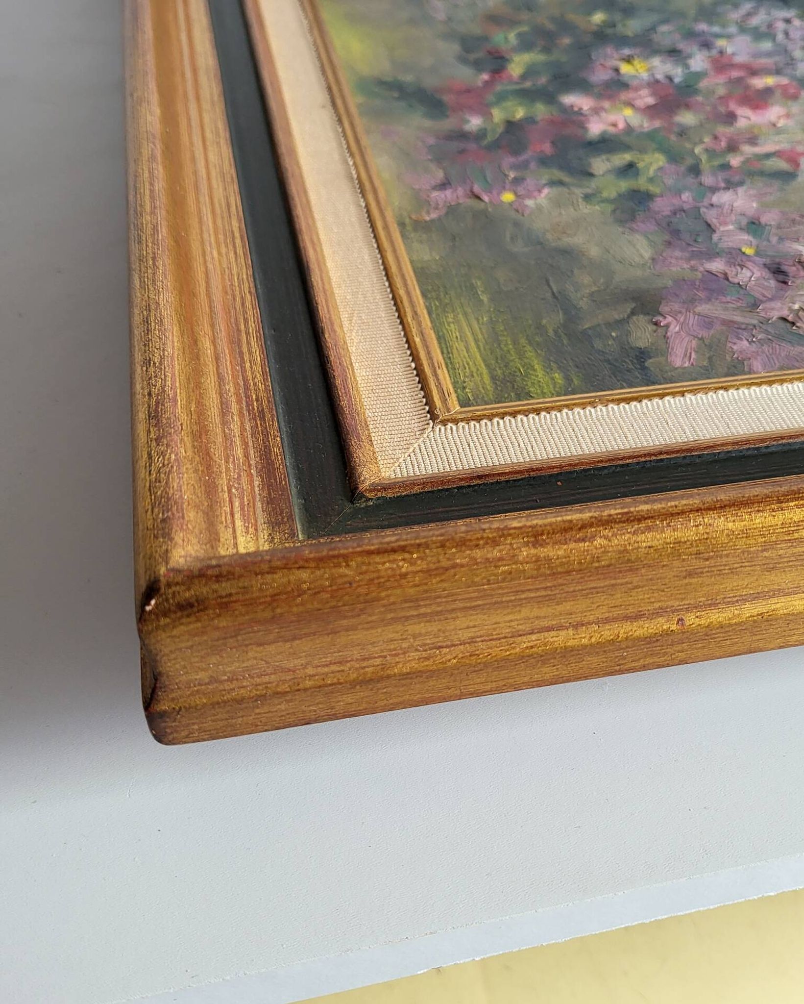 Still Life with Flower Bouquet Oil on Canvas Wooden Frame