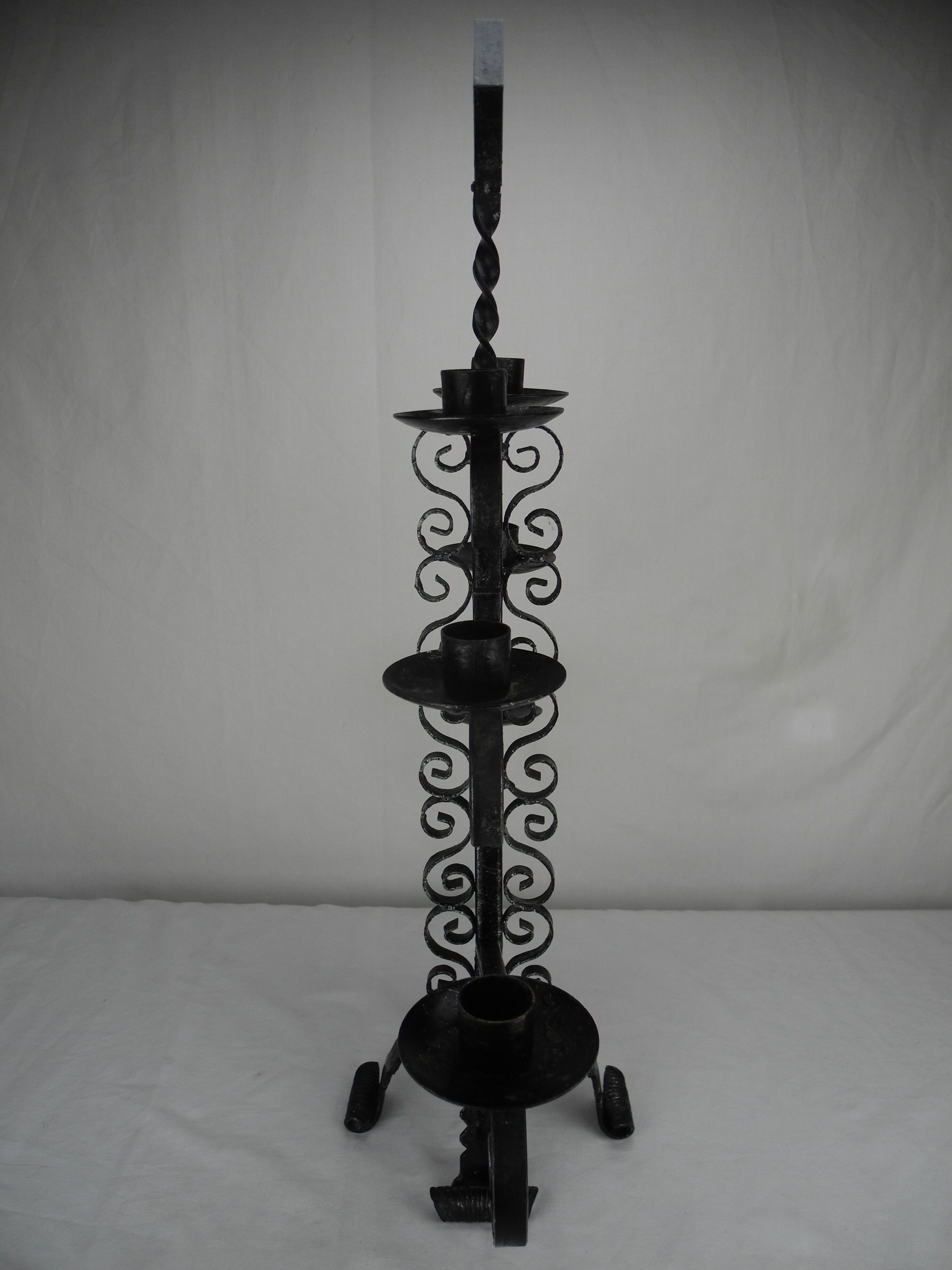 Antique wrought iron candlestick, brutalist candle holder, vintage candlestick