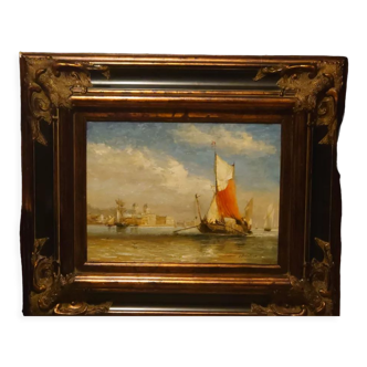 Huile sur toile Venise signé Cristaux 1956