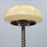 1940s Restored Brass Floor Lamp with  Glass Shade