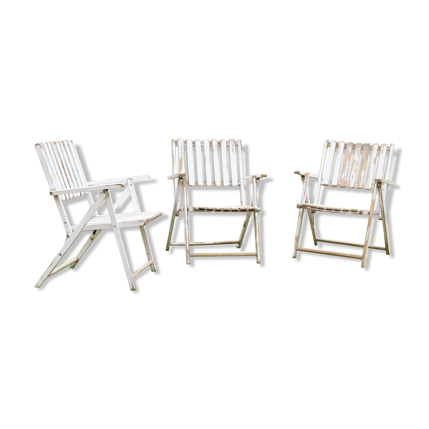 Lot of 3 wooden folding garden chairs - vintage