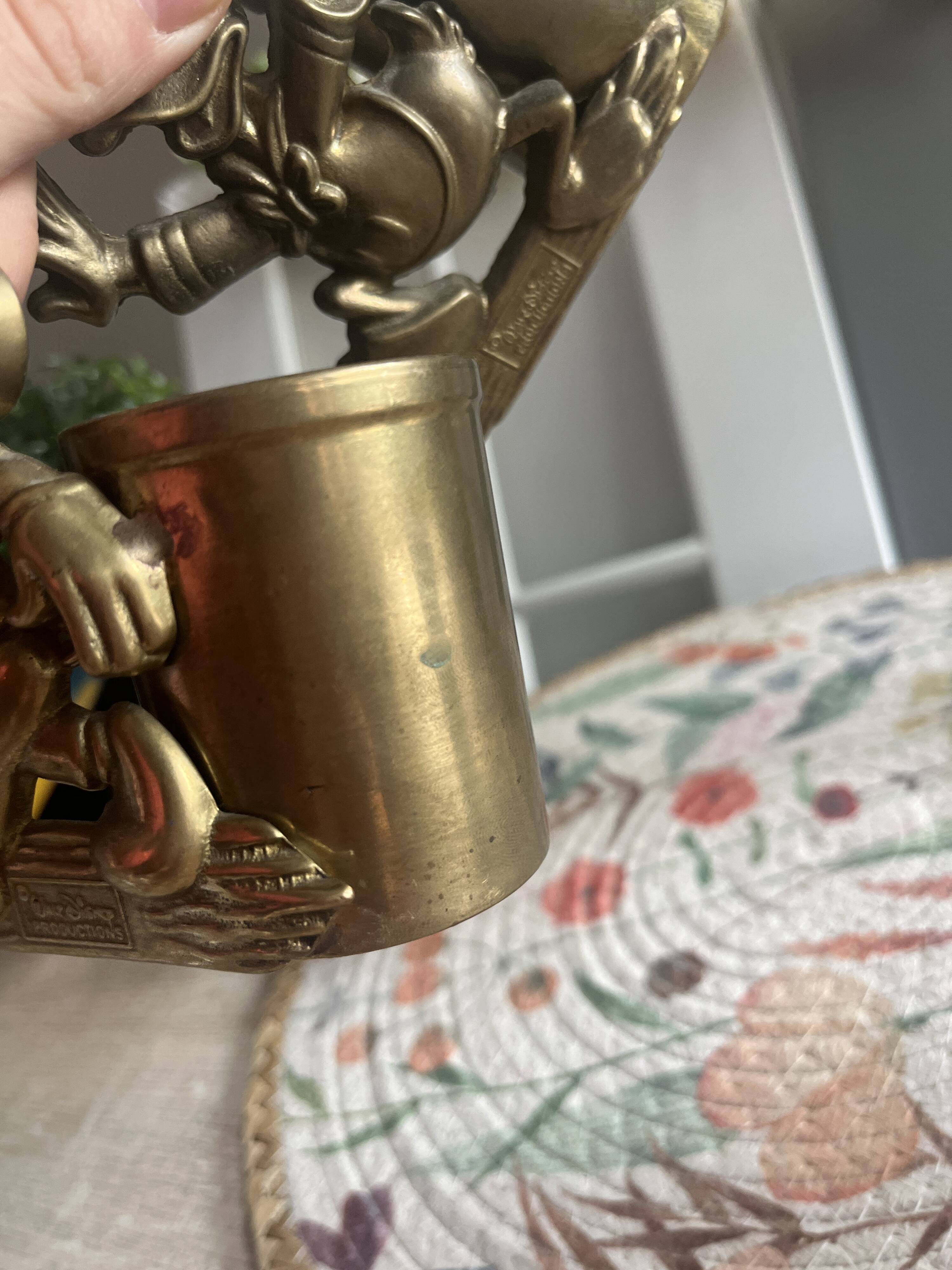 Rare brass yellow Disney pencil holders. 1960p