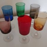 6 straight wine glasses in different colors with colorless stems 10cl - vintage