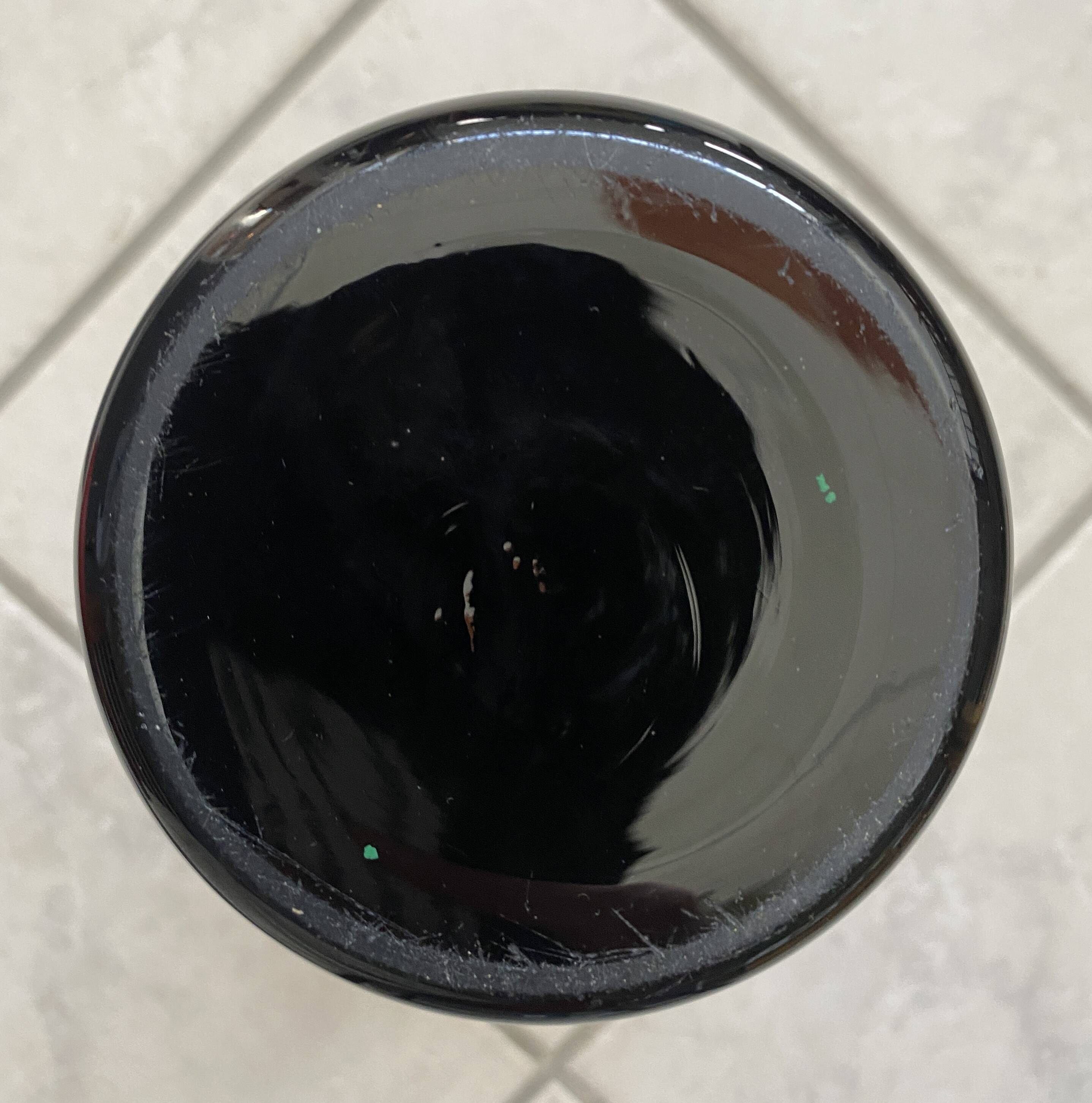 Black glass vase with red, green, blue and yellow details 1960s