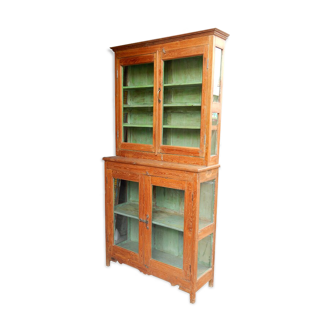 Vitrine meuble de metier commercant haute etroite bois teck